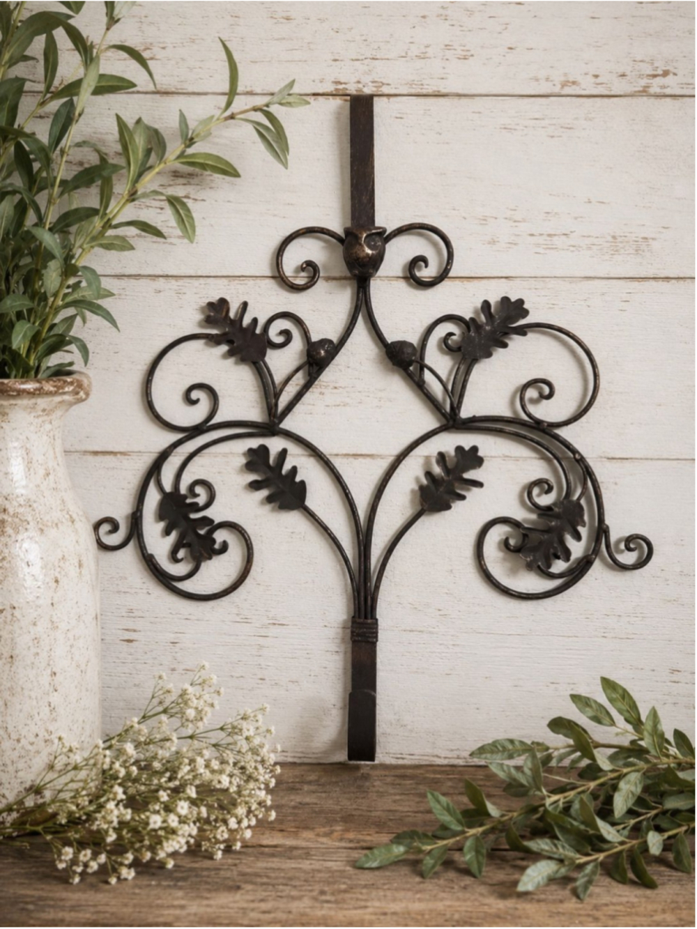 Wrought Iron Rustic Owl Wreath Hanger 21x18